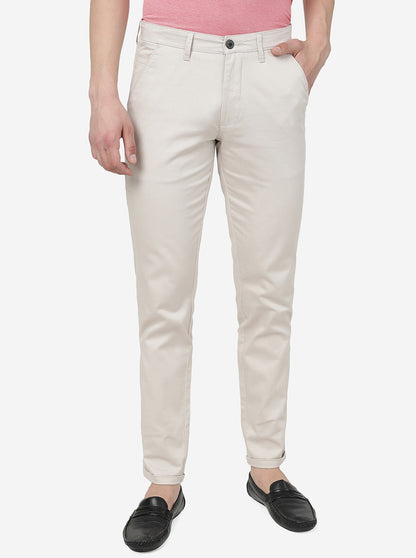 Cream Solid Neo Fit Casual Trouser | Greenfibre