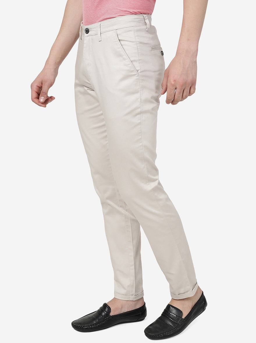 Cream Solid Neo Fit Casual Trouser | Greenfibre