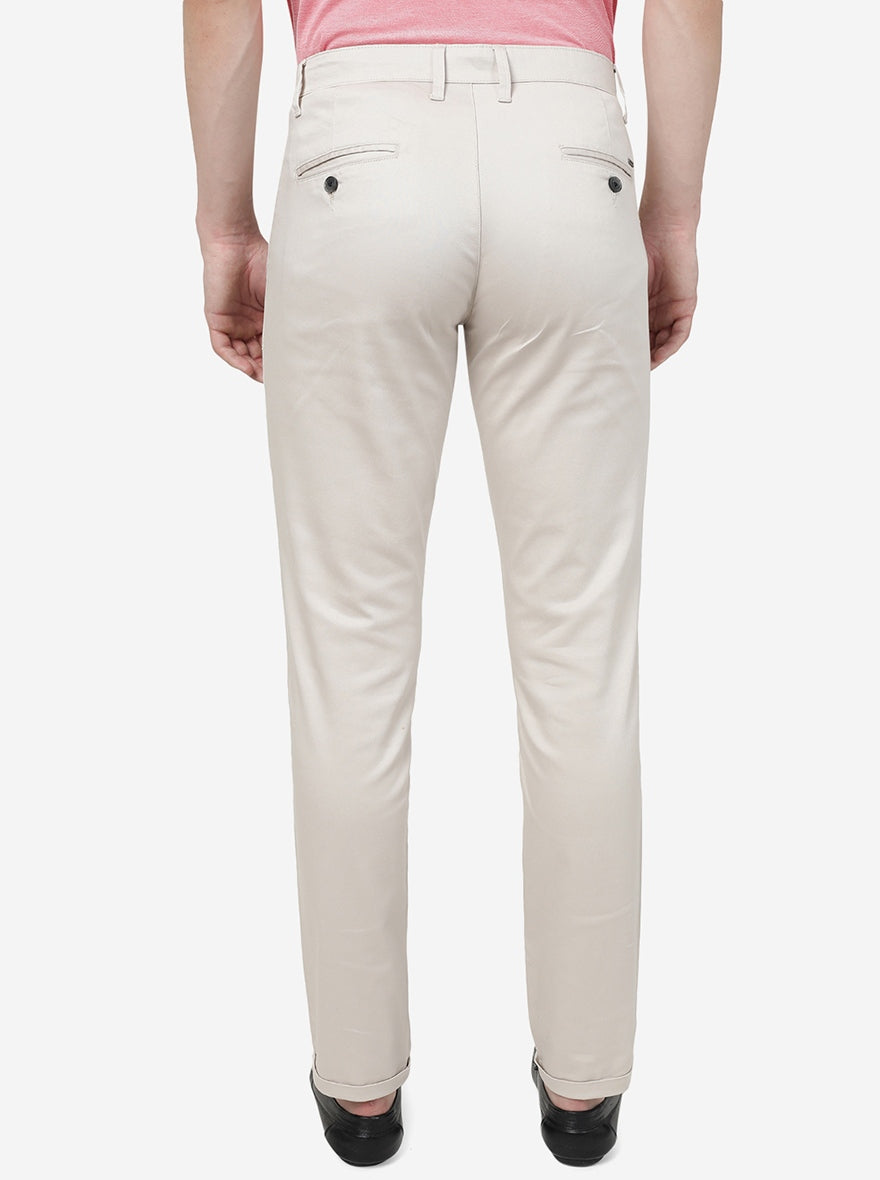 Cream Solid Neo Fit Casual Trouser | Greenfibre