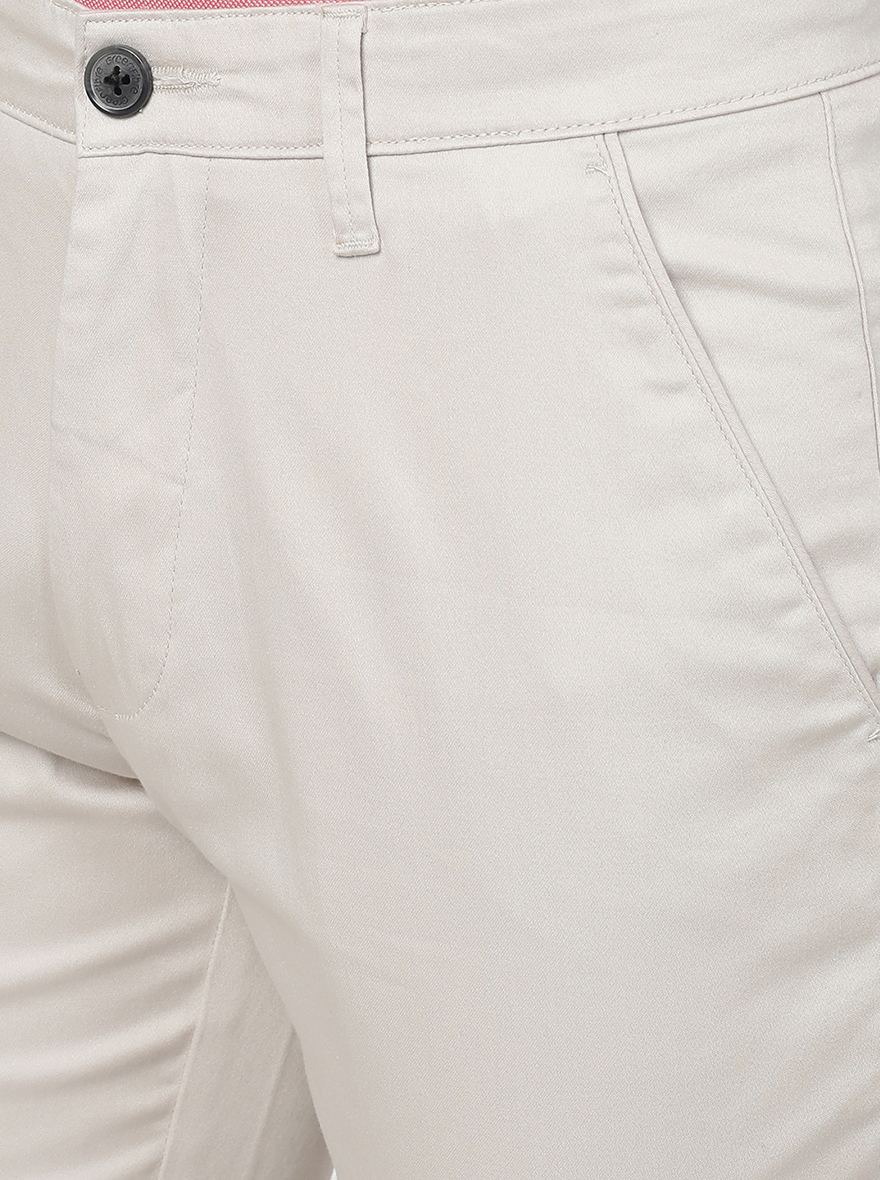 Cream Solid Neo Fit Casual Trouser | Greenfibre