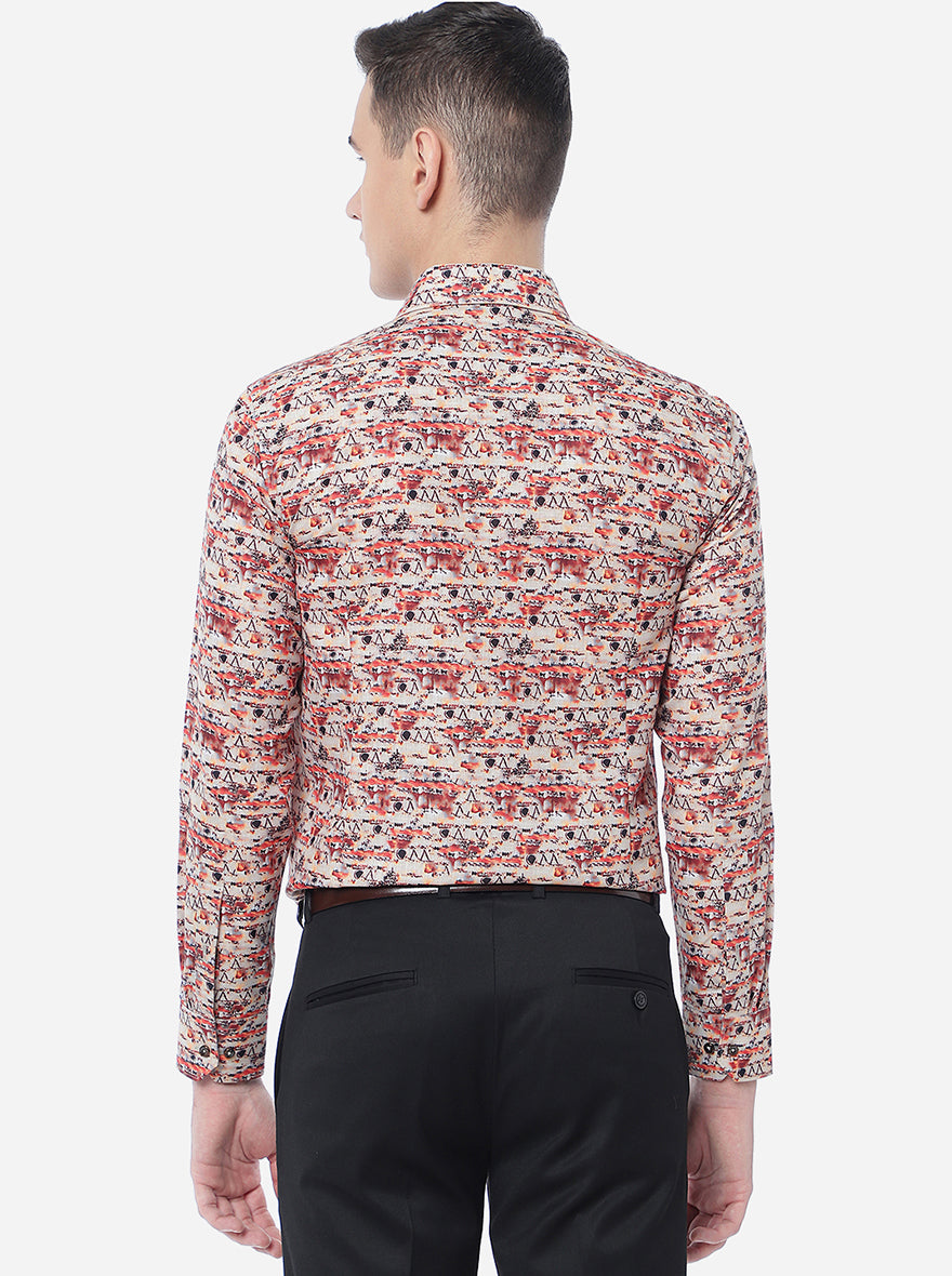 Orange Printed Slim Fit Party Wear Shirt | Greenfibre