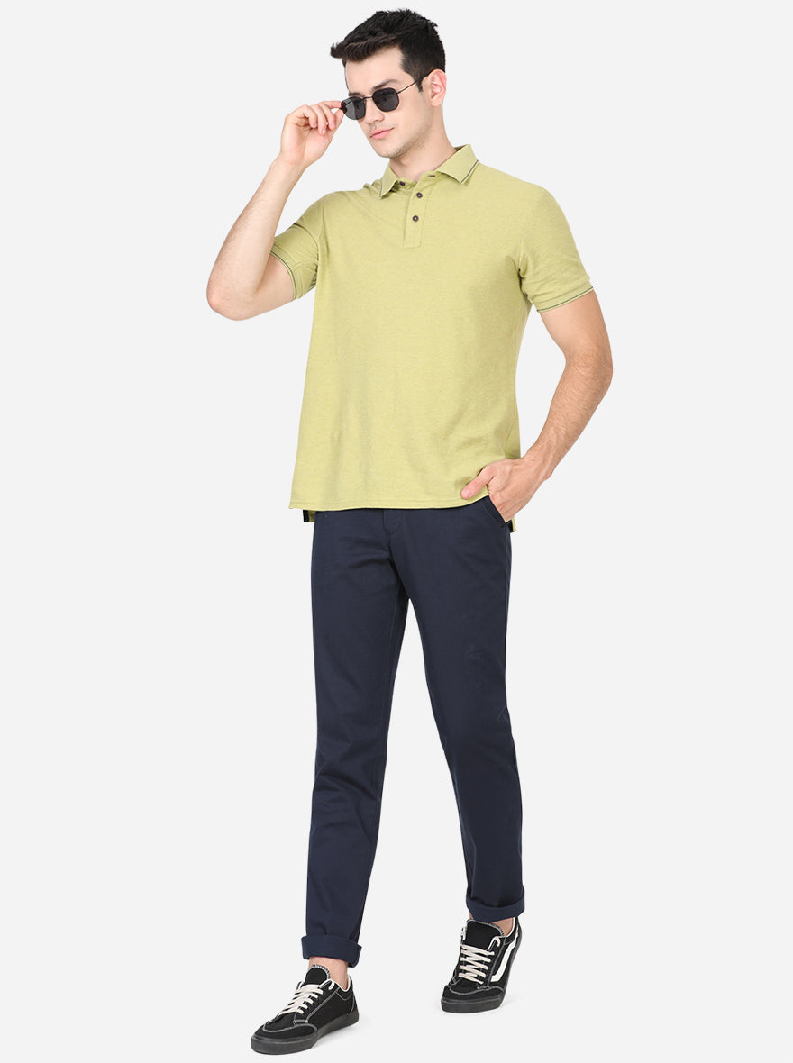 Navy Blue Solid Slim Fit Casual Trouser | Greenfibre