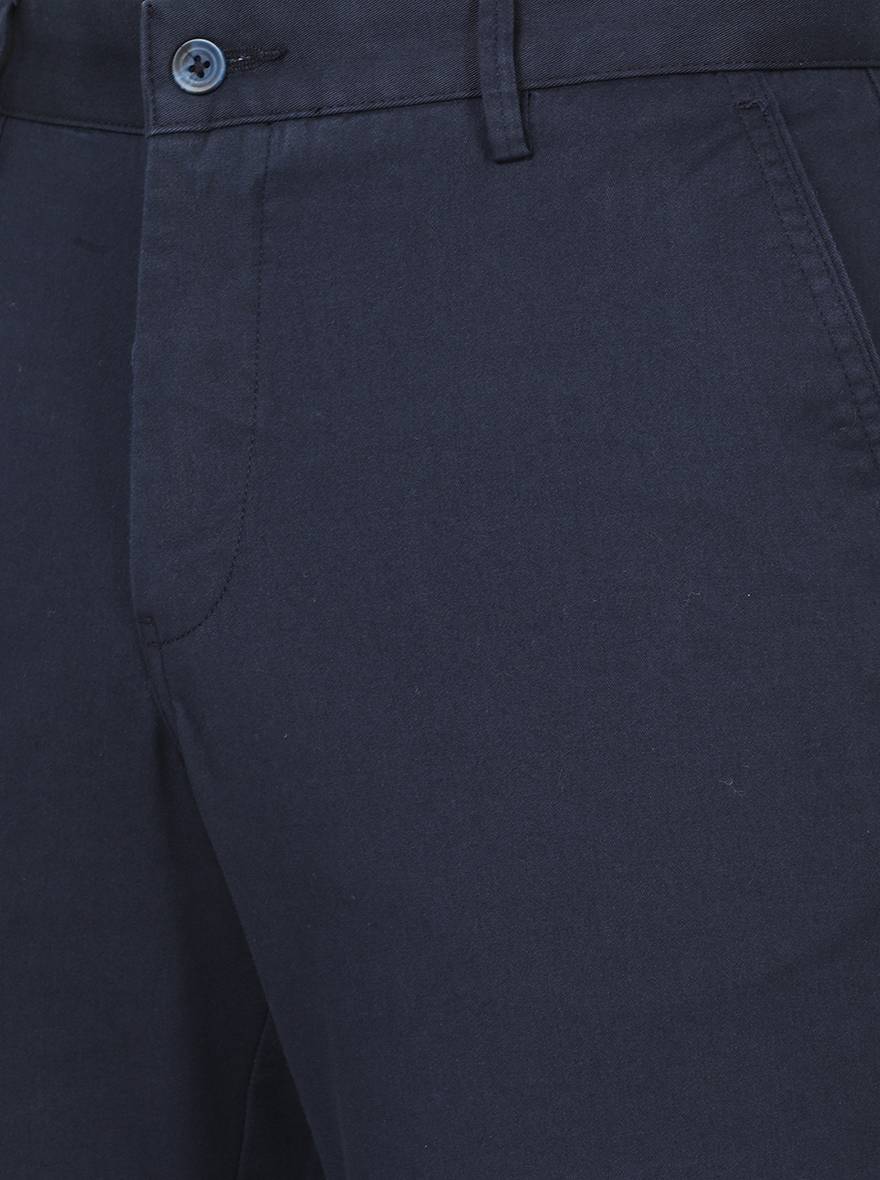 Navy Blue Solid Slim Fit Casual Trouser | Greenfibre