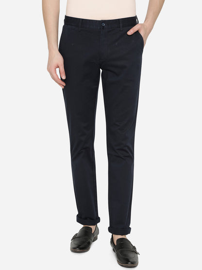 Navy Blue Solid Super Slim Fit Casual Trouser | Greenfibre