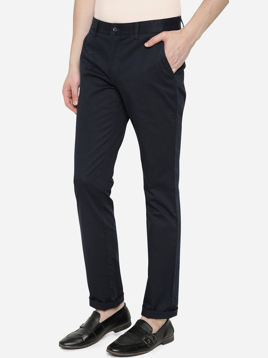 Navy Blue Solid Super Slim Fit Casual Trouser | Greenfibre