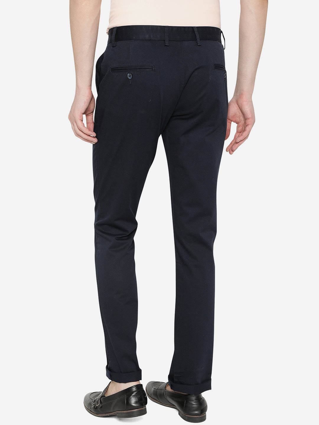 Navy Blue Solid Super Slim Fit Casual Trouser | Greenfibre