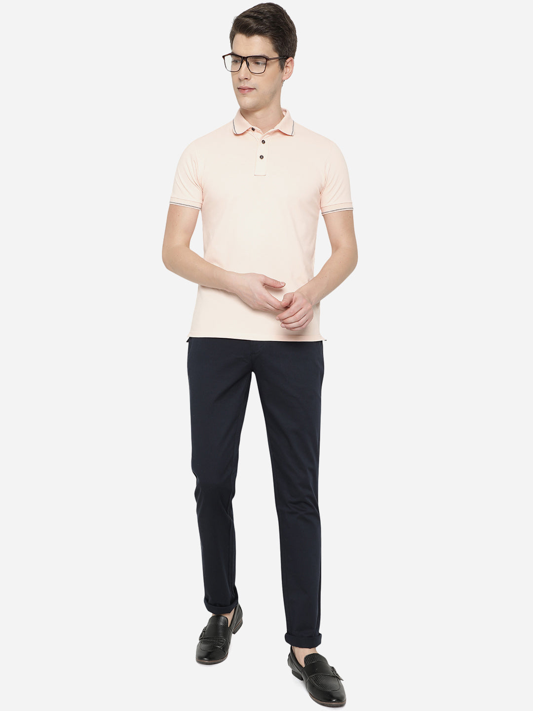 Navy Blue Solid Super Slim Fit Casual Trouser | Greenfibre