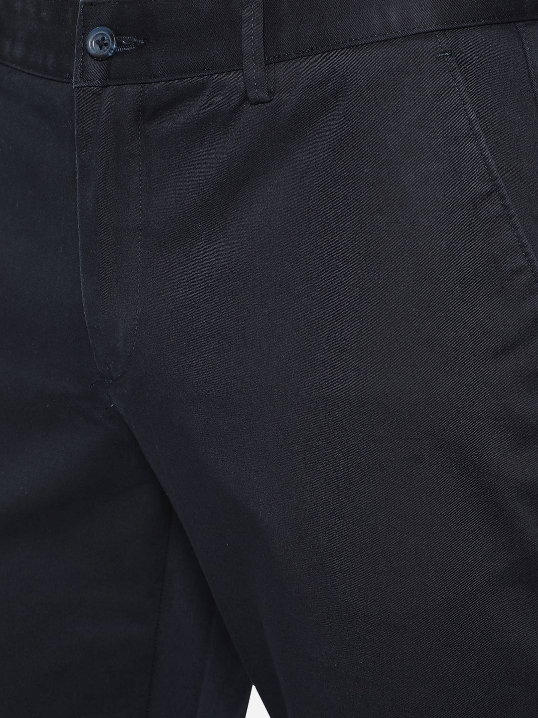 Navy Blue Solid Super Slim Fit Casual Trouser | Greenfibre