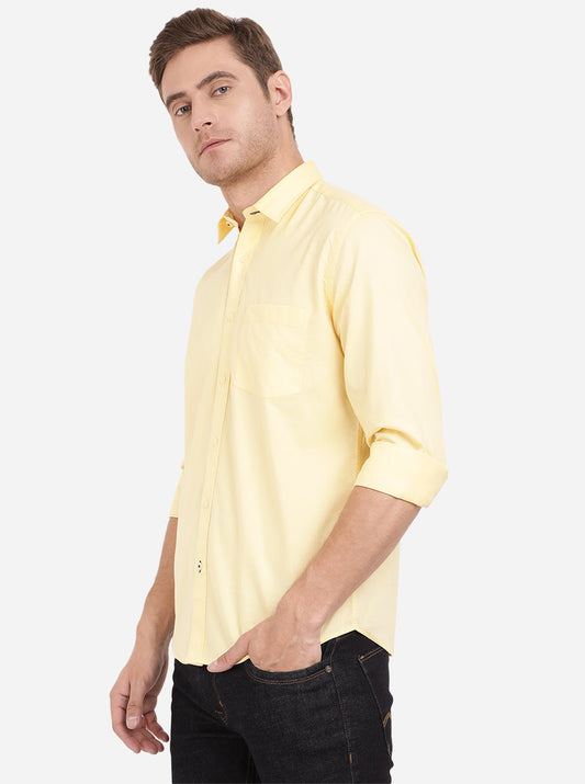 Pale Yellow Solid Slim Fit Casual Shirt | Greenfibre