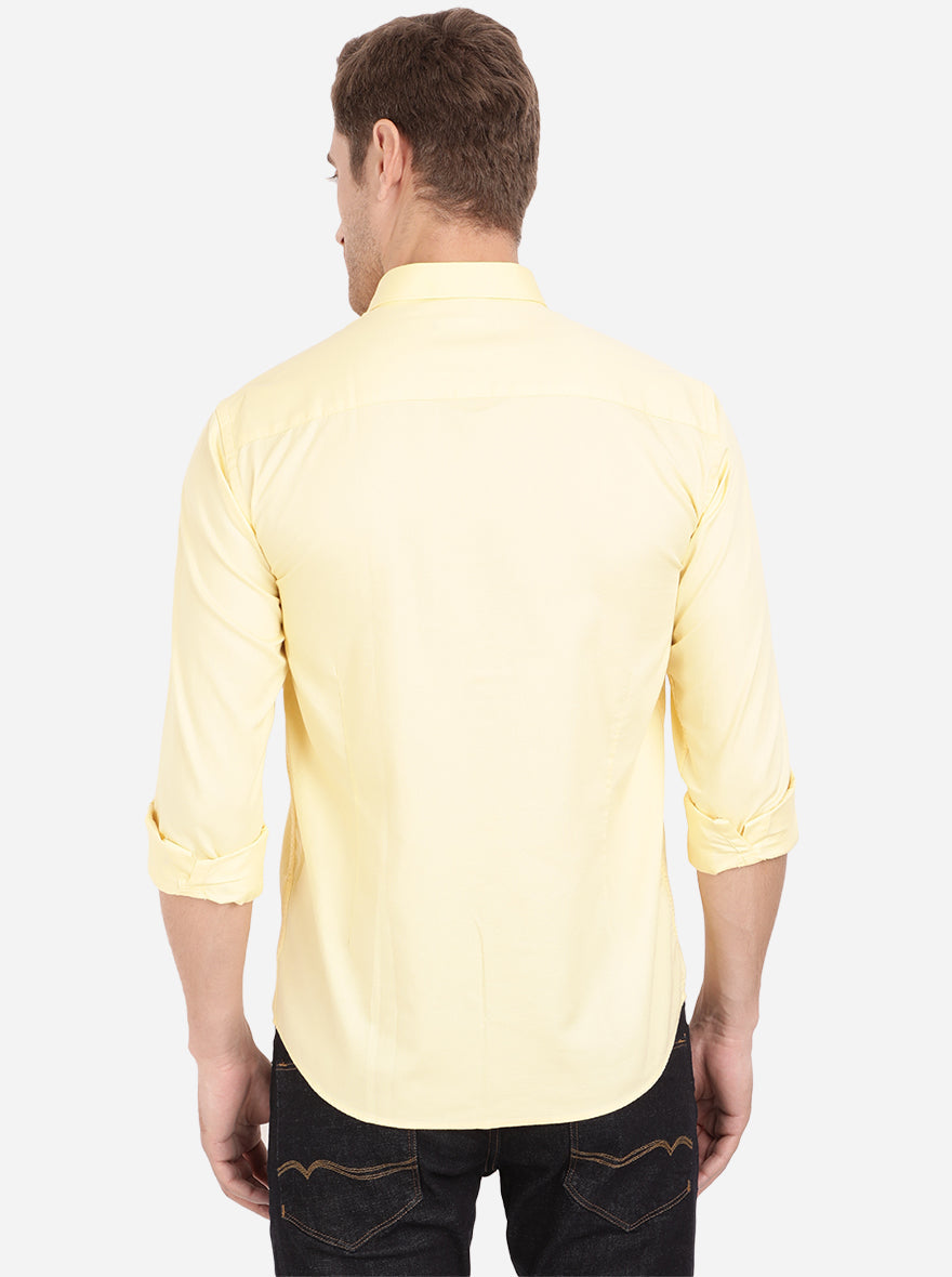 Pale Yellow Solid Slim Fit Casual Shirt | Greenfibre