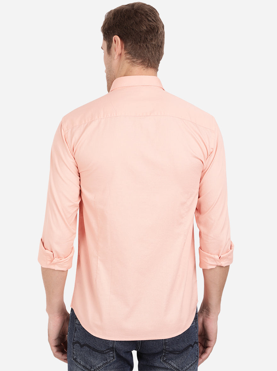 Peach Solid Slim Fit Casual Shirt | Greenfibre