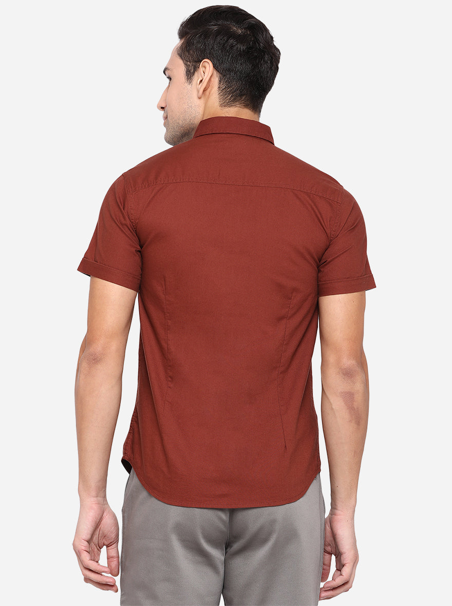 Mink Brown Solid Slim Fit Semi Casual Shirt | Greenfibre
