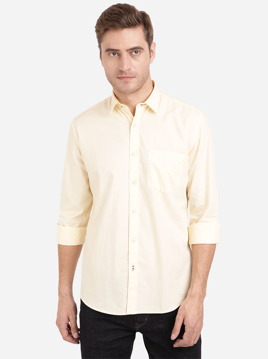 Transparent Yellow Solid Slim Fit Casual Shirt | Greenfibre