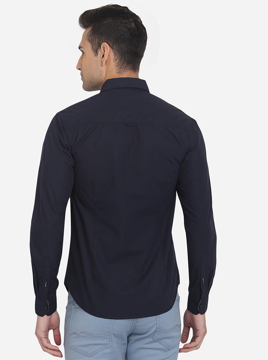 Peacoat Blue Solid Slim Fit Semi Casual Shirt | Greenfibre