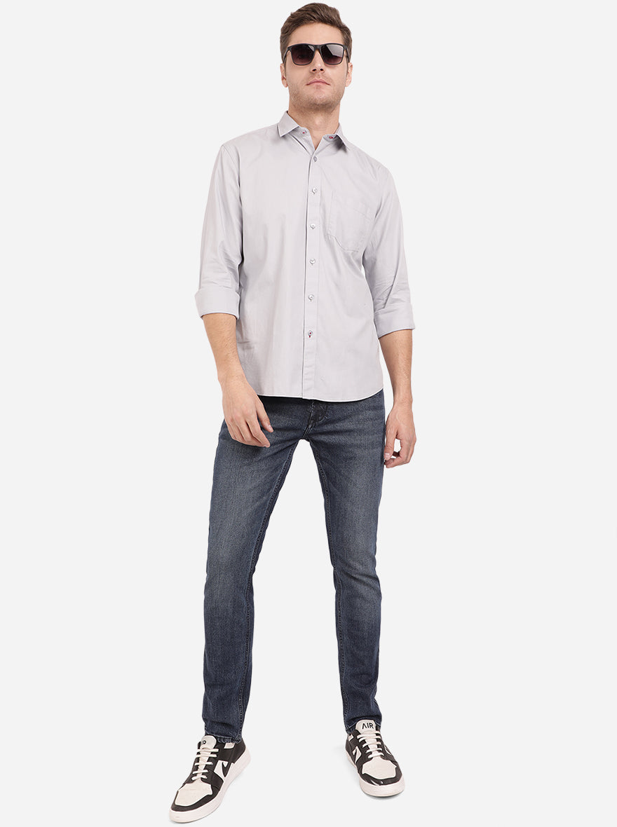 Dawn Grey Solid Slim Fit Casual Shirt | Greenfibre