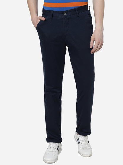 Navy Blue Solid Slim Fit Casual Trouser | Greenfibre