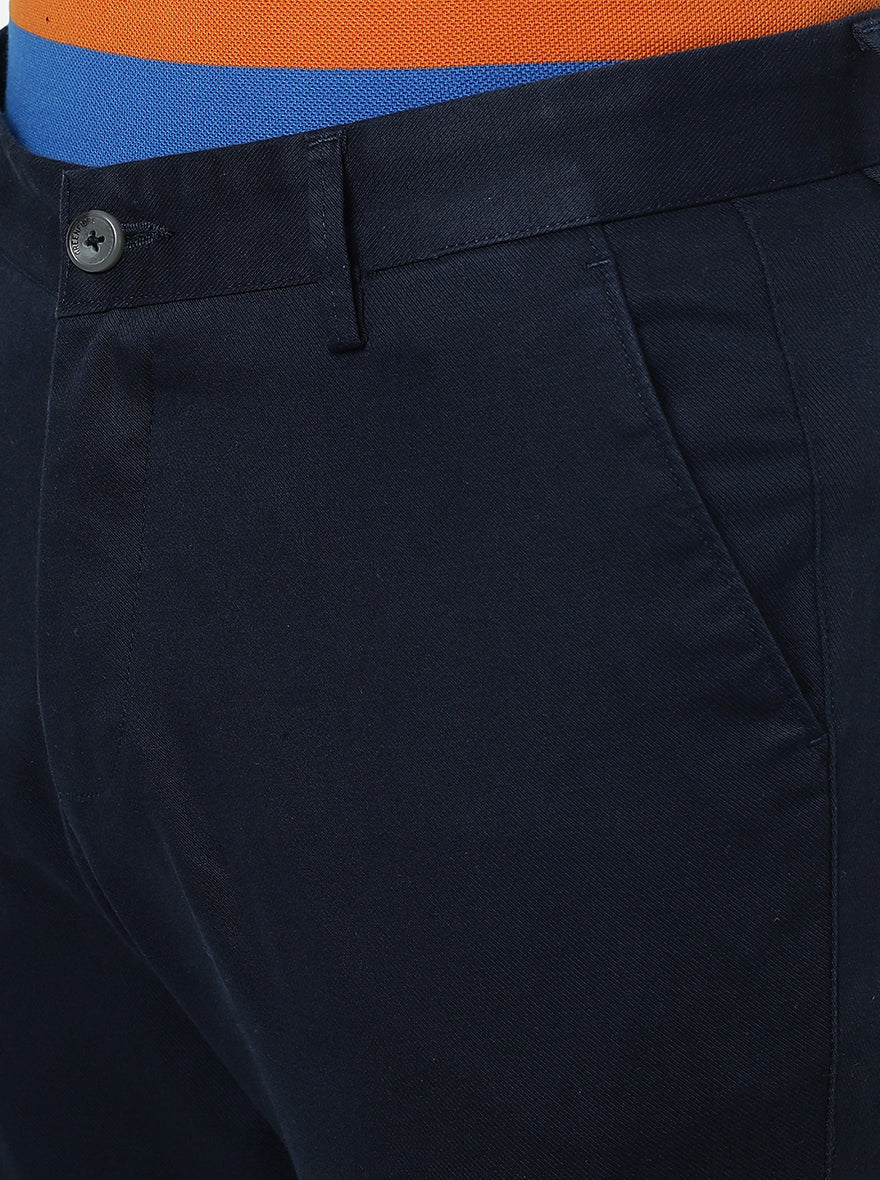 Navy Blue Solid Slim Fit Casual Trouser | Greenfibre