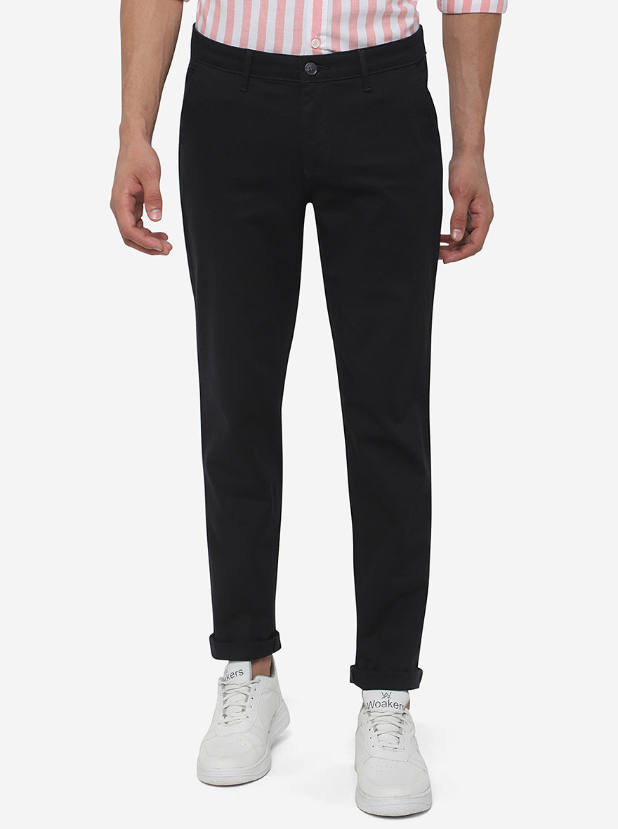 Black Solid Neo Fit Casual Trouser | Greenfibre