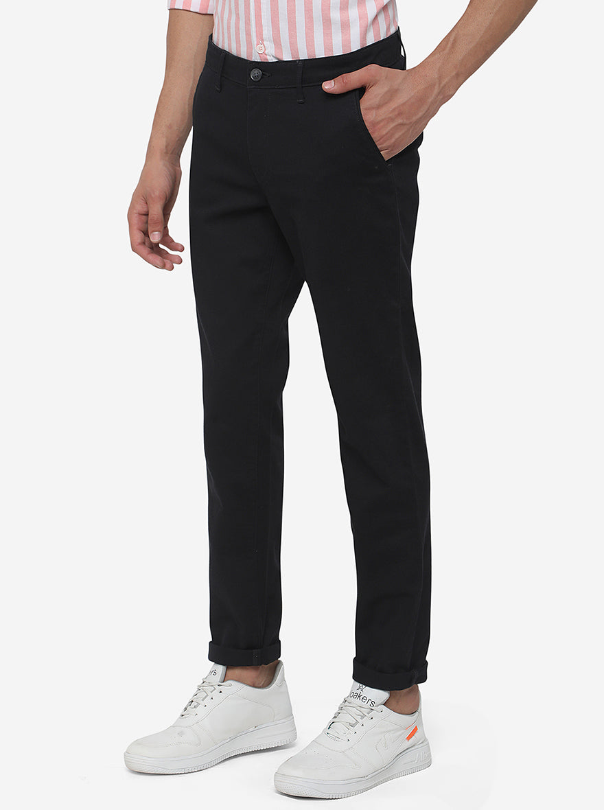 Black Solid Neo Fit Casual Trouser | Greenfibre