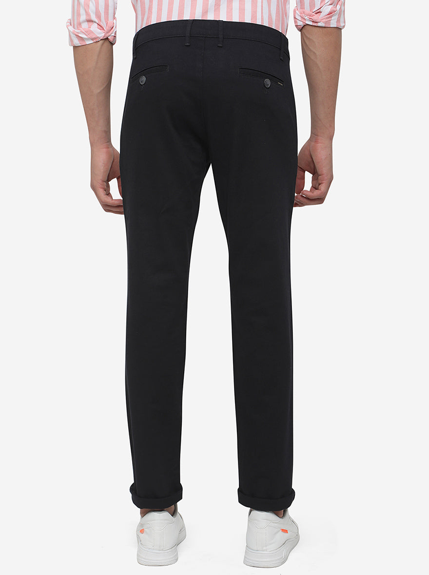 Black Solid Neo Fit Casual Trouser | Greenfibre