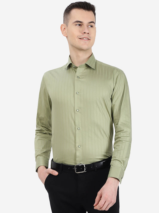 Pista Green Striped Slim Fit Party Wear Shirt | Greenfibre