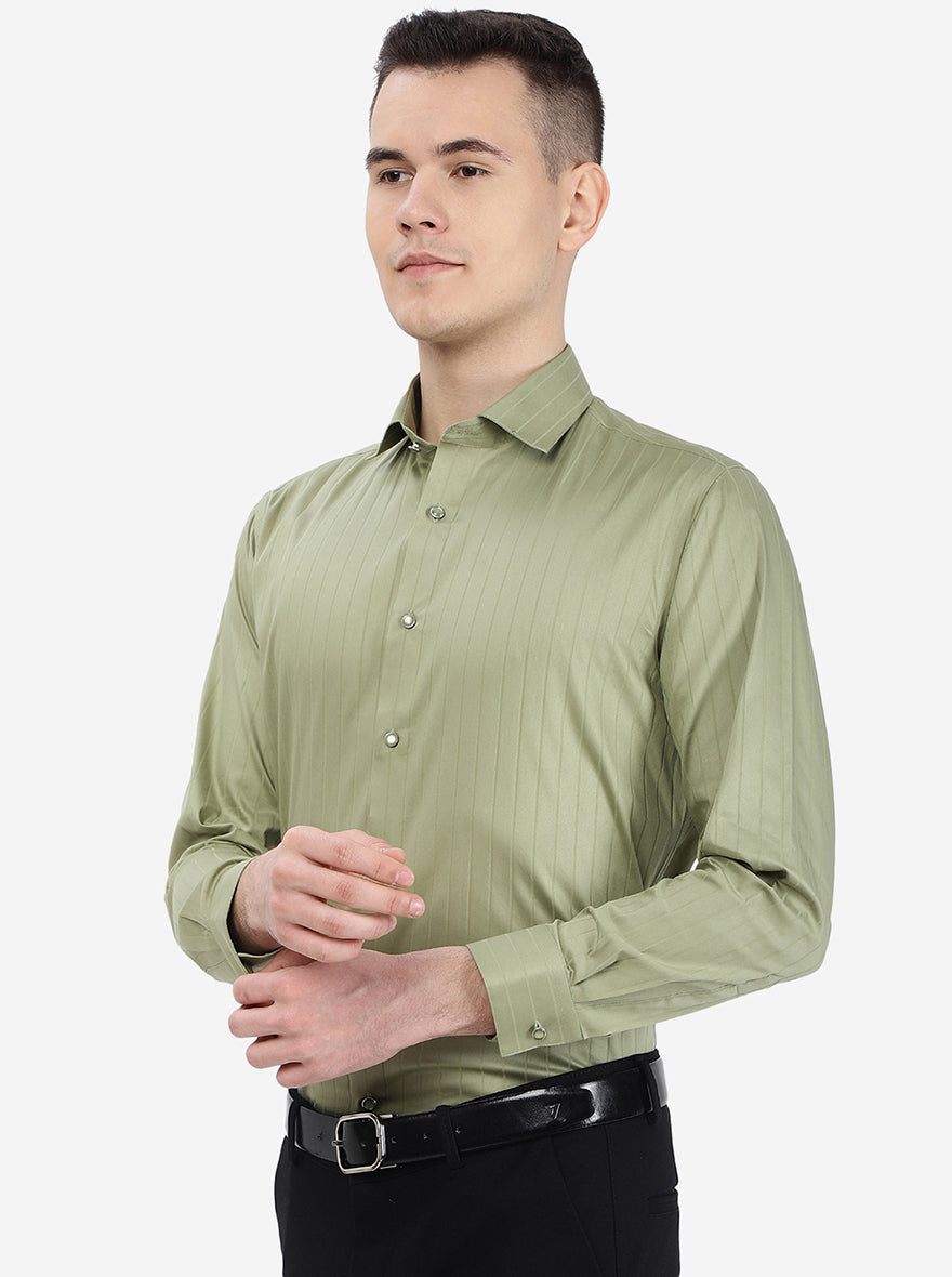 Pista Green Striped Slim Fit Party Wear Shirt | Greenfibre