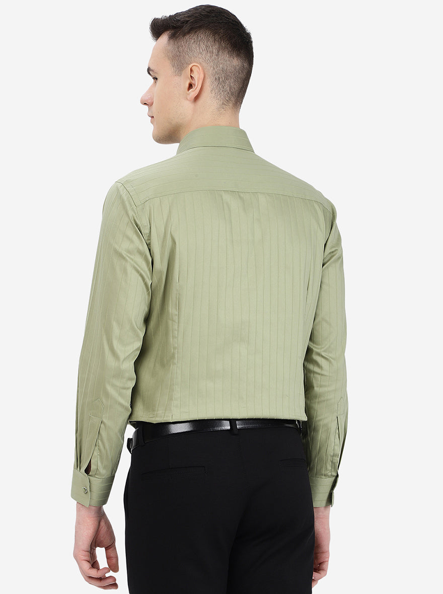 Pista Green Striped Slim Fit Party Wear Shirt | Greenfibre