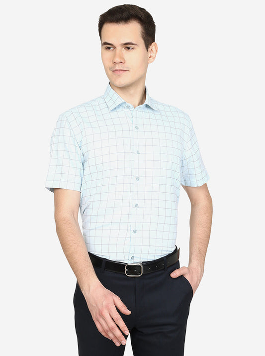 Light Blue Checked Slim Fit Formal Shirt | Greenfibre