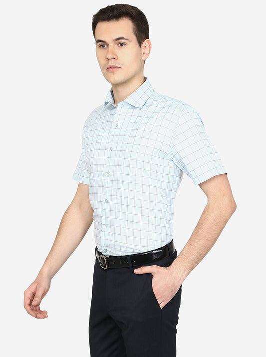 Light Blue Checked Slim Fit Formal Shirt | Greenfibre