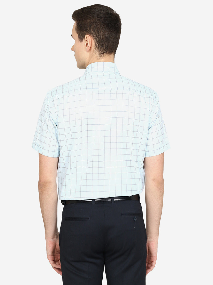 Light Blue Checked Slim Fit Formal Shirt | Greenfibre