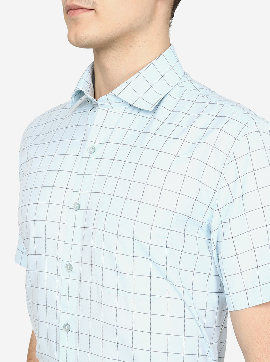 Light Blue Checked Slim Fit Formal Shirt | Greenfibre