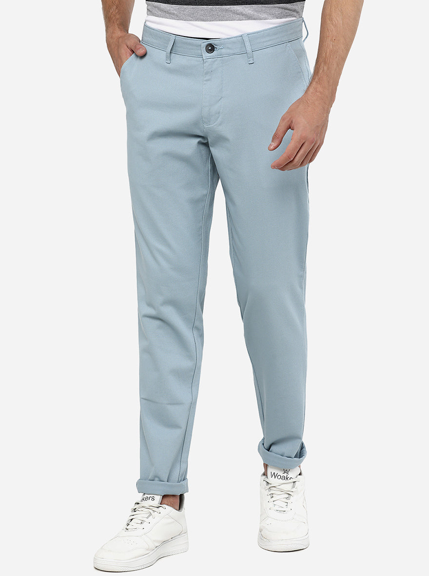 Light Blue Solid Neo Fit Casual Trouser | Greenfibre