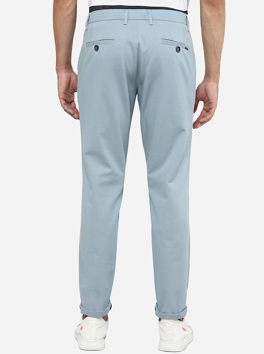 Light Blue Solid Neo Fit Casual Trouser | Greenfibre