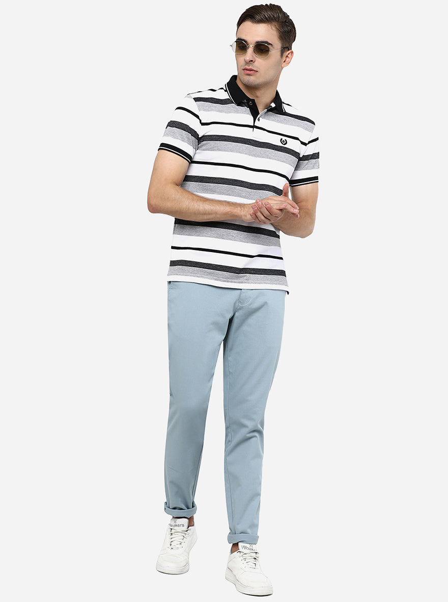 Light Blue Solid Neo Fit Casual Trouser | Greenfibre