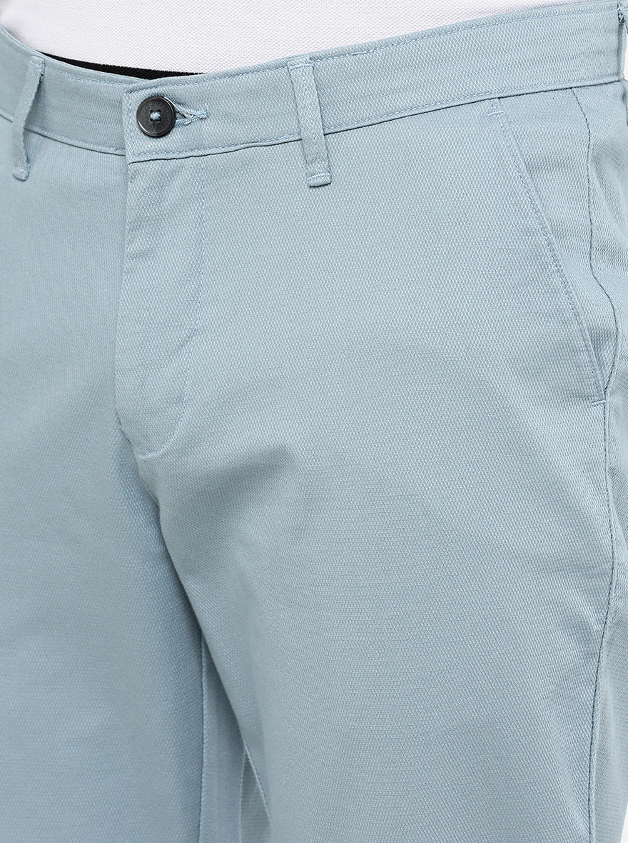 Light Blue Solid Neo Fit Casual Trouser | Greenfibre