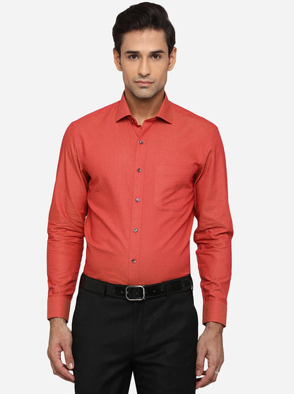 Coral Orange Solid Slim Fit Formal Shirt | Greenfibre