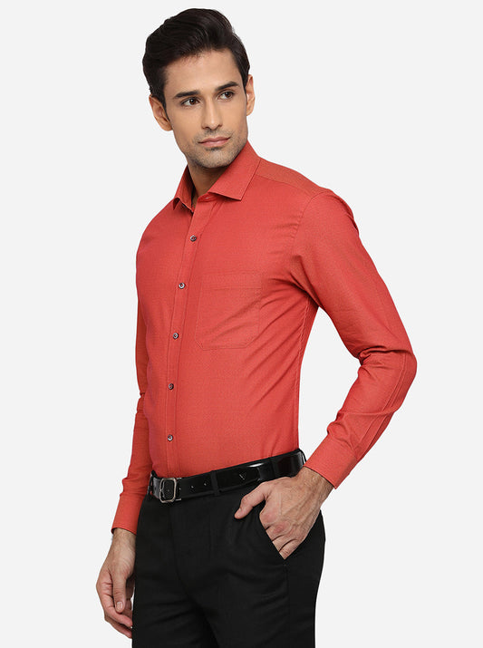 Coral Orange Solid Slim Fit Formal Shirt | Greenfibre