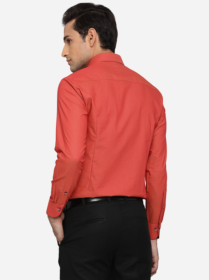 Coral Orange Solid Slim Fit Formal Shirt | Greenfibre