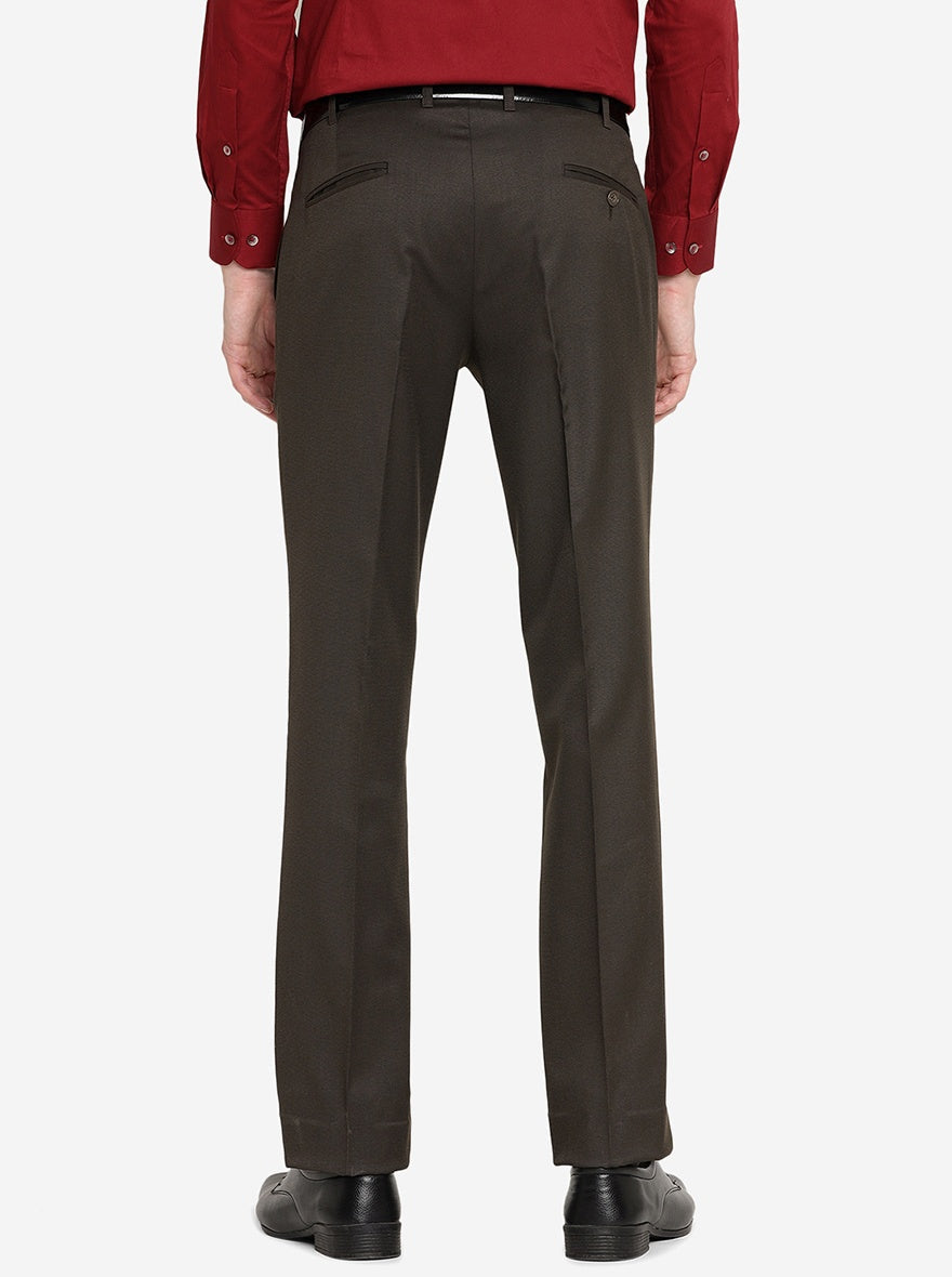 Brown Solid Slim Fit Formal Trouser | Greenfibre