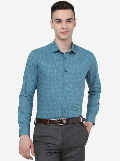 Mist Blue Printed Slim Fit Formal Shirt | Greenfibre