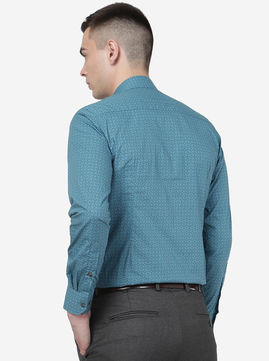 Mist Blue Printed Slim Fit Formal Shirt | Greenfibre