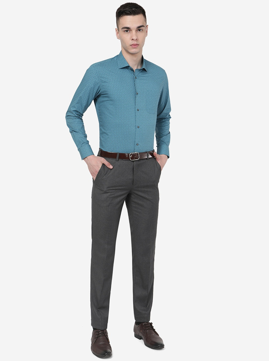 Mist Blue Printed Slim Fit Formal Shirt | Greenfibre