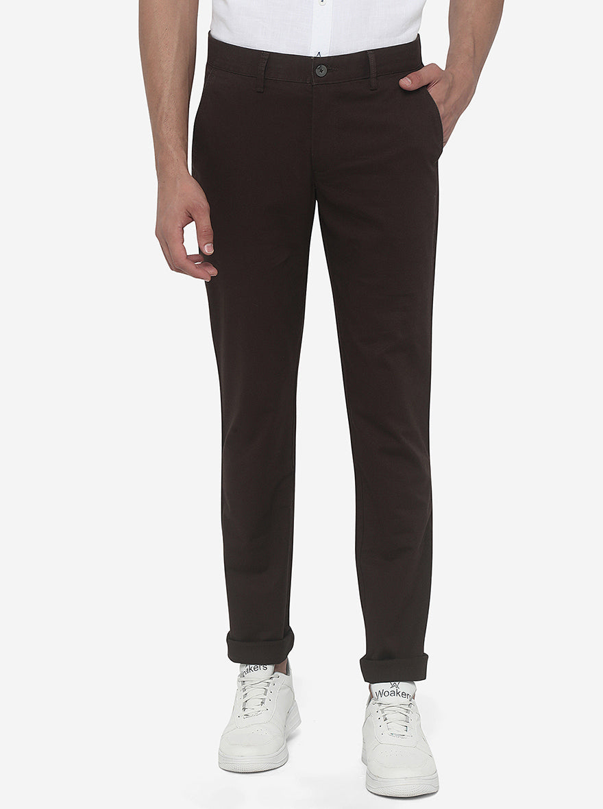 Brown Solid Super Slim Fit Casual Trouser | Greenfibre