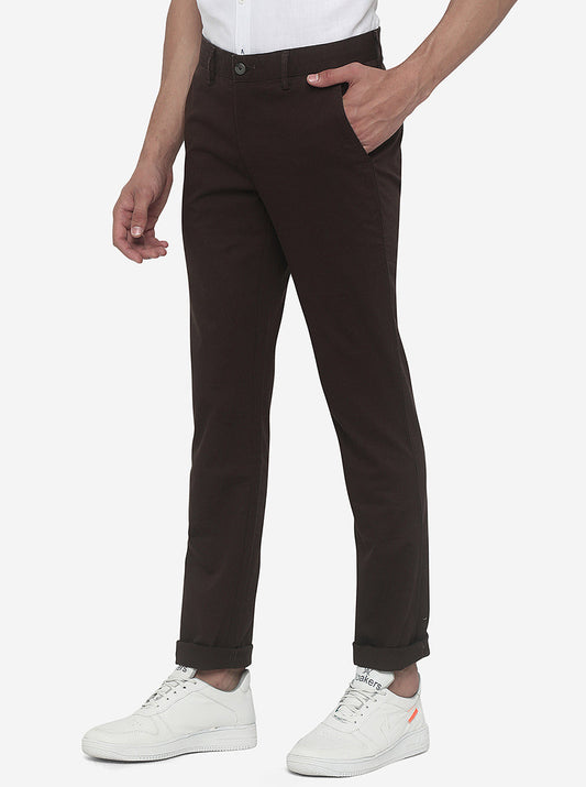 Brown Solid Super Slim Fit Casual Trouser | Greenfibre