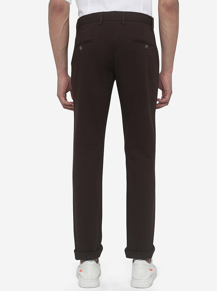 Brown Solid Super Slim Fit Casual Trouser | Greenfibre