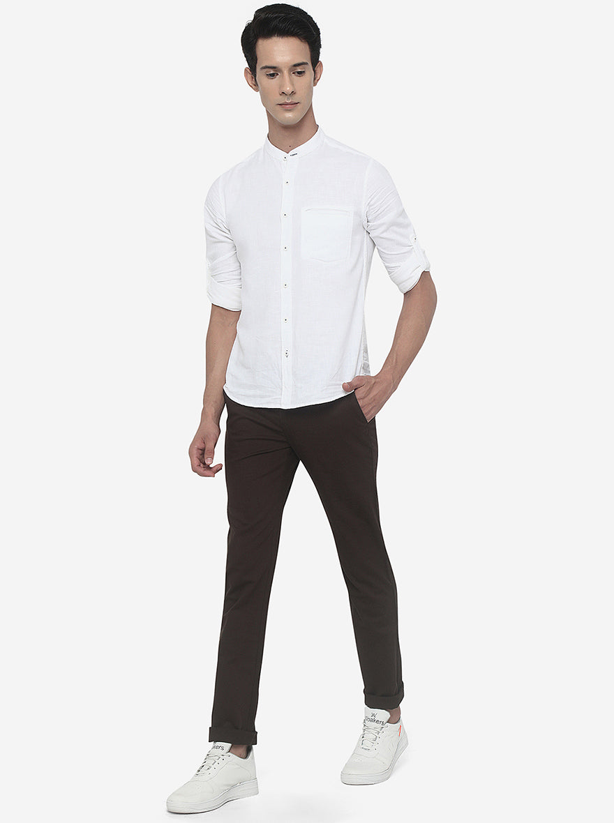 Brown Solid Super Slim Fit Casual Trouser | Greenfibre