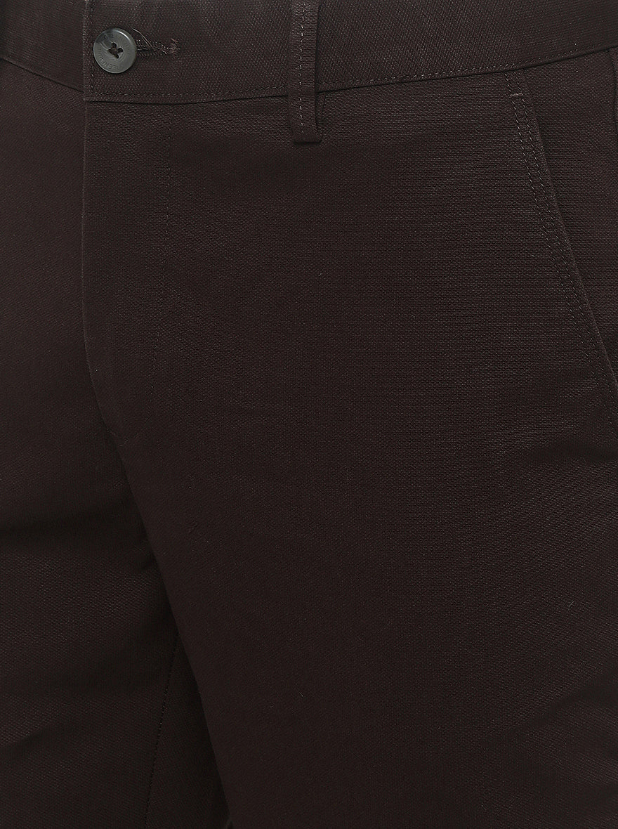 Brown Solid Super Slim Fit Casual Trouser | Greenfibre