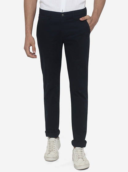 Navy Blue Solid Super Slim Fit Casual Trouser | Greenfibre