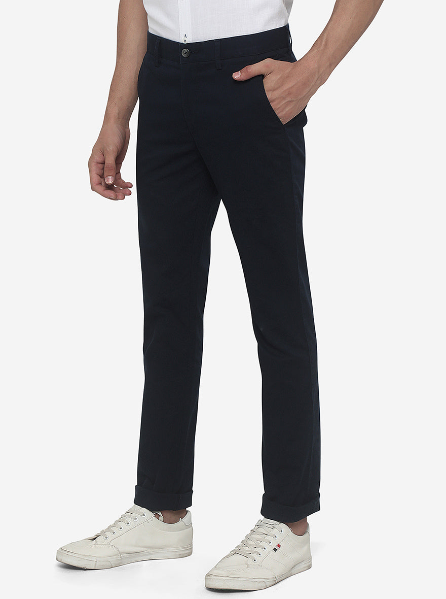 Navy Blue Solid Super Slim Fit Casual Trouser | Greenfibre