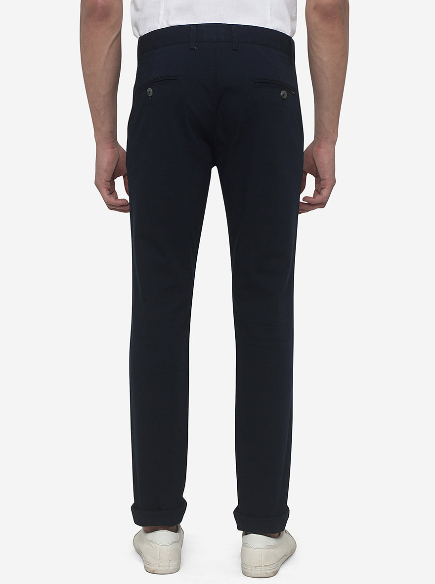 Navy Blue Solid Super Slim Fit Casual Trouser | Greenfibre